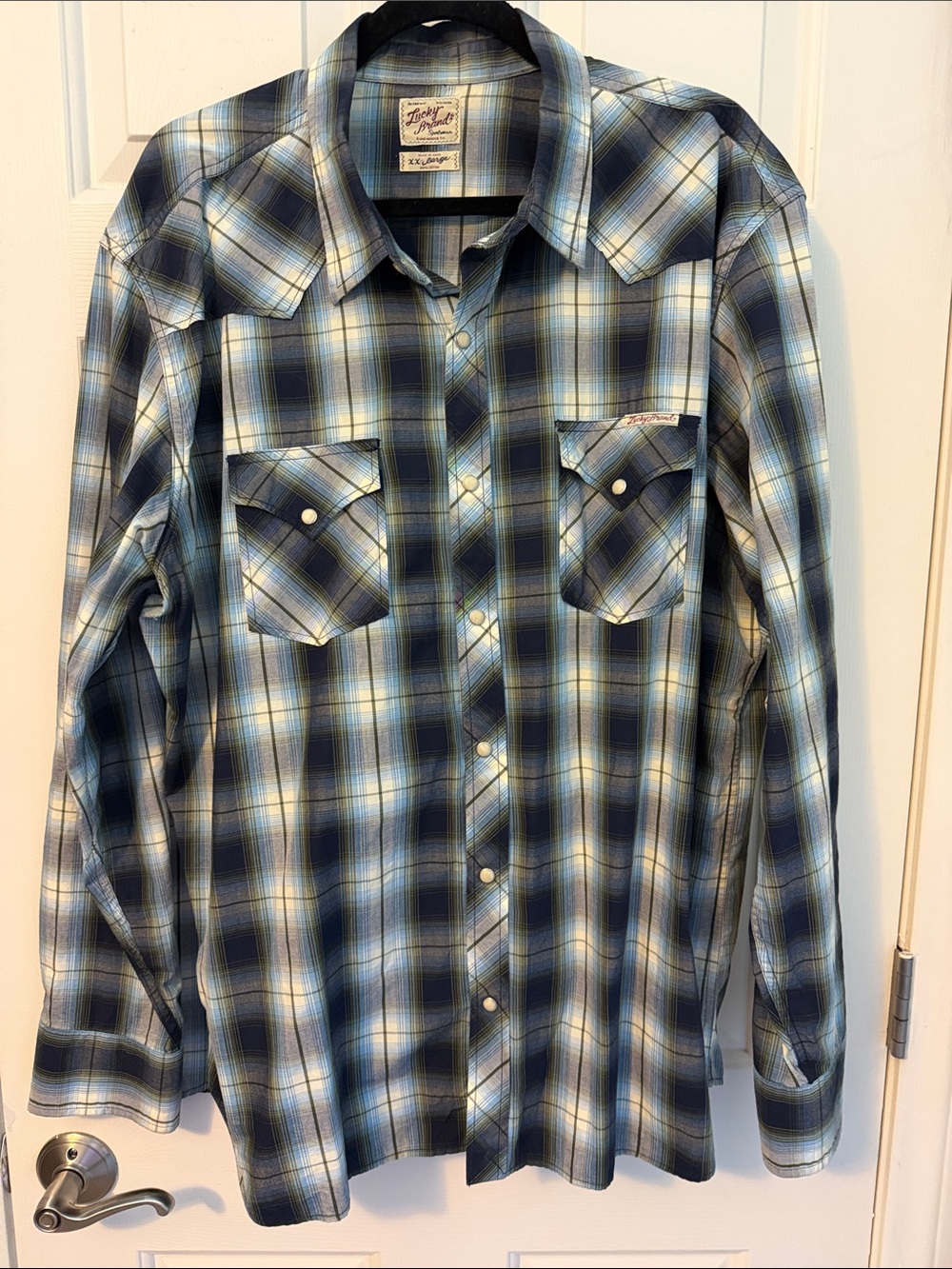 Lucky Brand Blue Plaid Western Button-Down Shirt